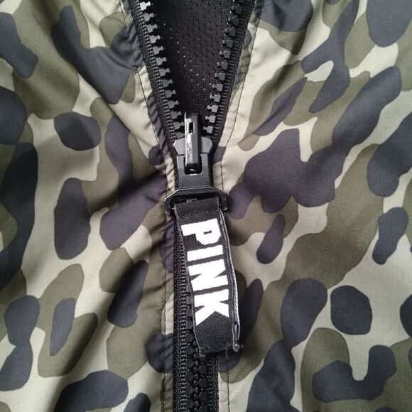 Victoria's Secret PINK Green Camo Leopard Print Zip Up Anorak Jacket Women's XS - Picture 6 of 12